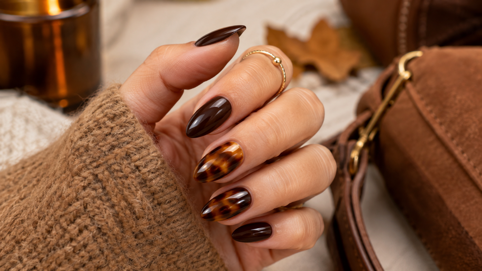 Espresso Tortoiseshell Accent Nails September Nail Ideas 2026
